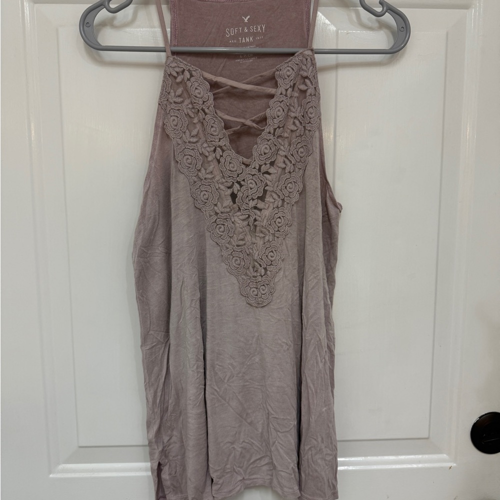 American Eagle Outfitters Soft & Sexy Lace Tank Top - Mauve